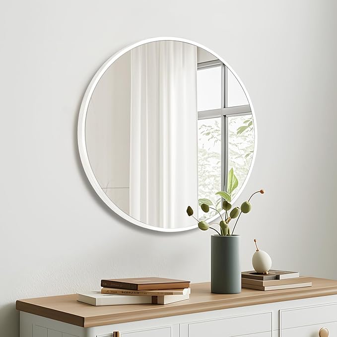 Fabuday White Round Mirror 30 Inch - Large Circle Mirror for Bathroom, Living Room, Hallway, Entryway, Matte Aluminum Frame Circular Mirrors for Wall Decor-Ruum Studio Home