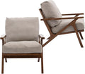 HNY Set of 2 Mid Century Accent Chair, Faux Leather Upholstered Armchair with Wood Frame and Canvas Cushions, Leisure Reading Chair Slipper Chair for Living Room, Bedroom, Beige-Ruum Studio Home