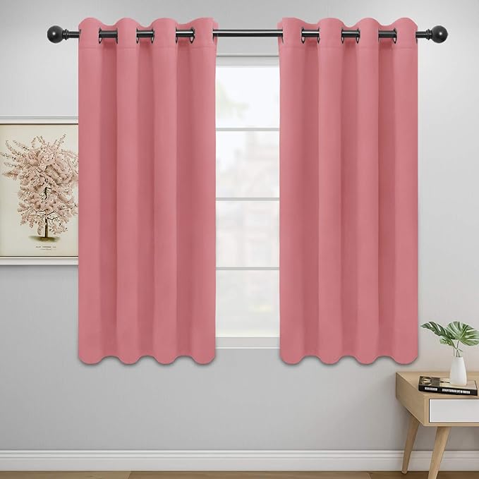 Easy-Going Blackout Curtains for Bedroom, Solid Thermal Insulated Grommet and Noise Reduction Window Drapes, Room Darkening Curtains for Living Room, 2 Panels (52x46 in,Pink)-Ruum Studio Home