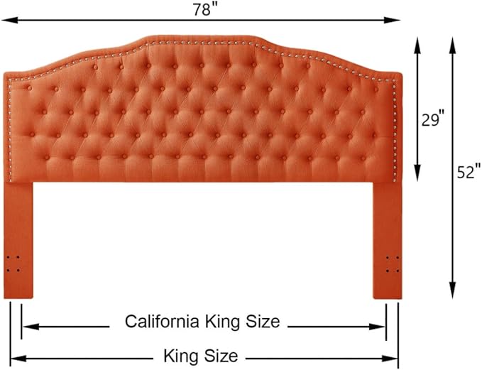 24KF Upholstered Button Tufted King Size Headboard with Nailhead Trim, Elegant Boucle Fabric California King headboard, 6031-K-Boucle-Orange-Ruum Studio Home