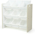 Humble Crew 9-Bin Toy Organizer – Hampton Sandwashed with White Plastic Bins, 3-Tier Storage Solution for Kids' Playrooms and Nurseries-Ruum Studio Home