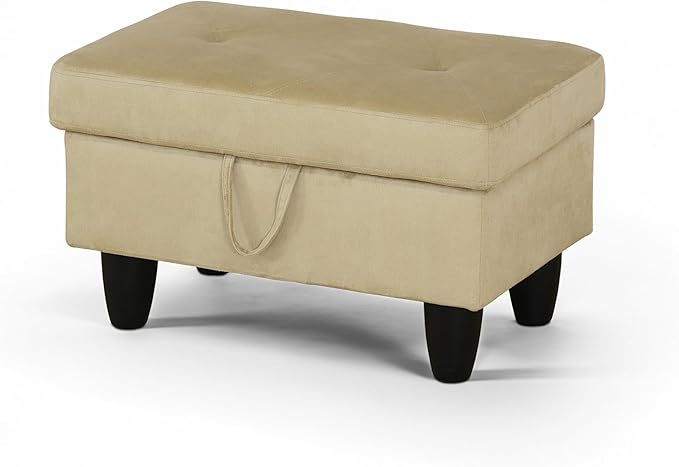 Ottoman Rectangular Storage Ottoman Bench, Flannel Footrest Stool Footstool with Lid for Living Room, Bedroom, Entryway, Light Brown, 28.5"x19"x17.5"-Ruum Studio Home