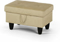 Ottoman Rectangular Storage Ottoman Bench, Flannel Footrest Stool Footstool with Lid for Living Room, Bedroom, Entryway, Light Brown, 28.5"x19"x17.5"-Ruum Studio Home