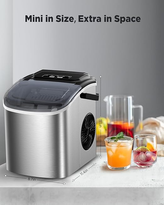 Silonn Ice Makers Countertop, 9 Cubes Ready in 6 Mins, 26lbs in 24Hrs, Self-Cleaning Ice Machine with Ice Scoop and Basket, 2 Sizes of Bullet Ice-Ruum Studio Home