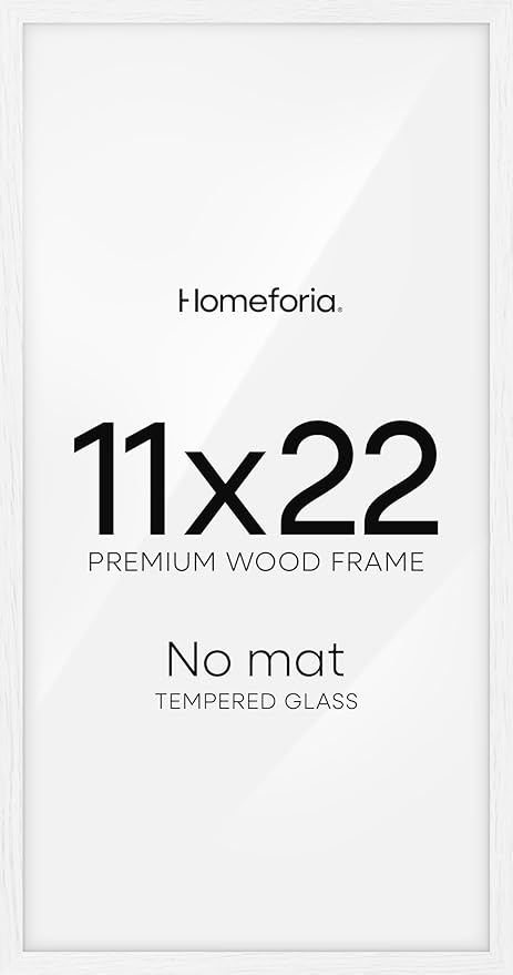 Homeforia 11x22 Newspaper Frame White, High End Oak 11 x 22 Picture Frames Wood without Mat, 22x11 Thin Wooden Poster Frames for Wall, 11 by 22 Display Photo Frames, Tempered Glass, Wall Kit, Set of 1-Ruum Studio Home