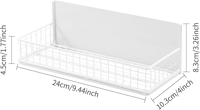 Magnetic Basket, Magnetic Shelf for Fridge, Magnetic Spice Rack for Refrigerator Wire Mesh Magnetic Organizer Holder Accessories for Office Kitchen Classroom Storage,White, 9.44" x 4" x 1.77"-Ruum Studio Home
