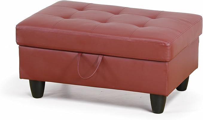 Ottoman Rectangular Storage Ottoman Bench, Faux Leather Footrest, Coffee Table, Stool Footstool with Hinged Lid for Living Room, Bedroom, Entryway, Red, 35"x23.5"x17.5"-Ruum Studio Home