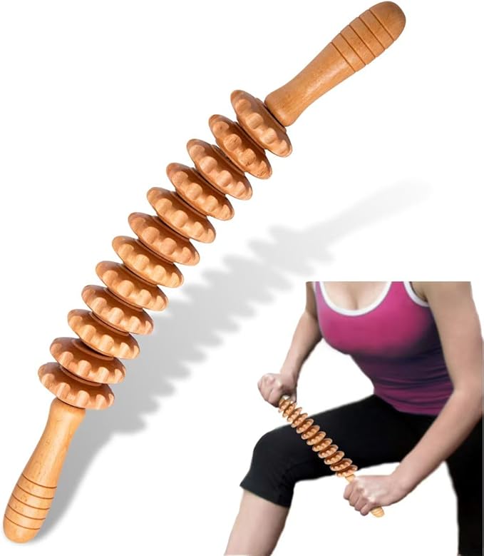 Curved Wood Therapy Massage Roller Tools,Lymphatic Drainage, Cellulite Massage & Wooden Muscle Roller Stick for Waist and Thigh, Stomach Rolling Massager Tool （with White Box）-Ruum Studio Home