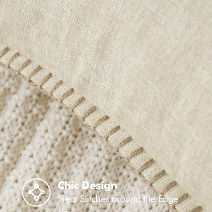 MIULEE Pack of 2 Christmas Pillow Covers 12x20 Inch Cream White Farmhouse Decorative Throw Pillow Covers with Stitched Edge Soft Chenille Solid Dyed Couch Pillow Covers for Sofa Bed Living Room-Ruum Studio Home