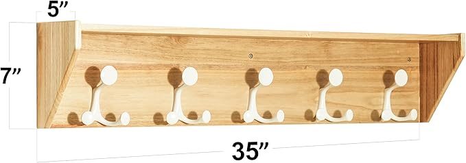 SKOLOO Wall Shelf with Hooks, 35-Inch Coat Rack Wall Mount with Shelf Organizer - Lightweight & Sturdy, 5 Tri Hooks - Perfect for Entryway, Hallway, Living Room, Bedroom, Mudroom, Natural & White-Ruum Studio Home