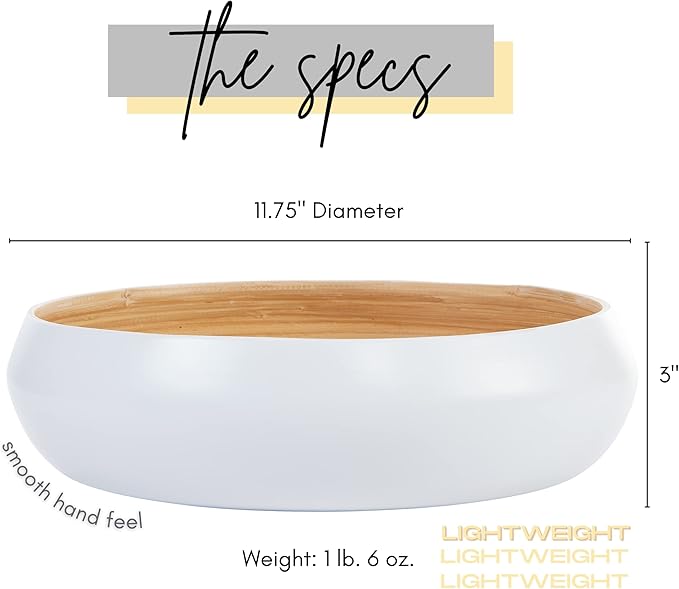 Fruit Bowl For Kitchen Counter, Decorative Bowl, Large Serving Bowl Or Fruit Basket For Kitchen Spun Bamboo (White)-Ruum Studio Home