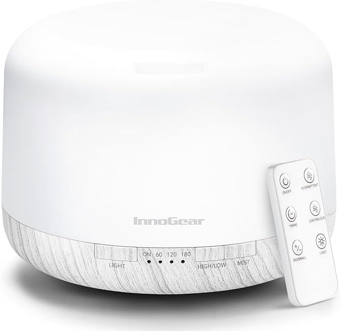InnoGear 500ml Essential Oil Diffuser with Remote Control, Premium Ultrasonic Aromatherapy Diffusers Scent Humidifier Vaporizer Auto-Off Timer for Large Room Home, White-Ruum Studio Home