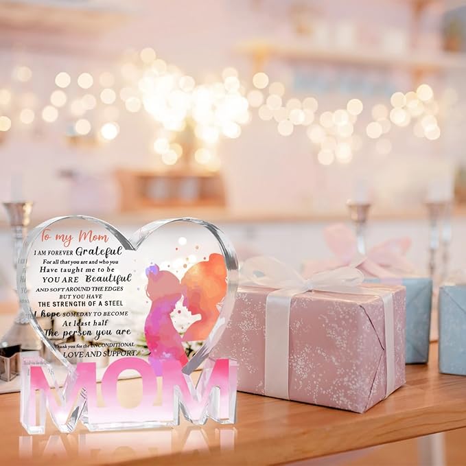 Mothers Day Gifts Best Mom Gifts -Gifts for Mom from Daughter Son - Best Mom Ever Gifts Unique Mother Birthday Acrylic Heart-Shaped Plaque Desk Decorations Present for Mom Christmas Anniversary-Ruum Studio Home