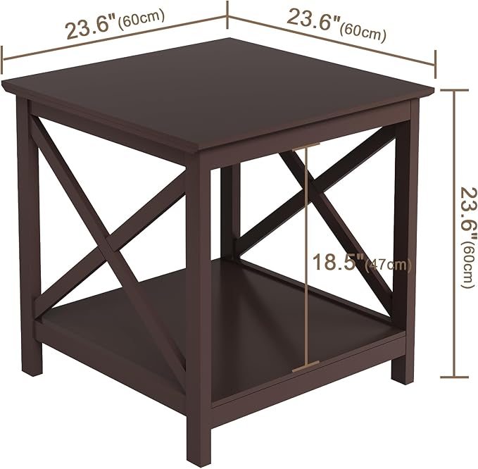 ChooChoo End Table, 24 Inch End Table with 2-Tier Storage Shelf, Side Table for Living Room, Wood Nightstand for Bedroom, Office, Painted Surface, Espresso-Ruum Studio Home