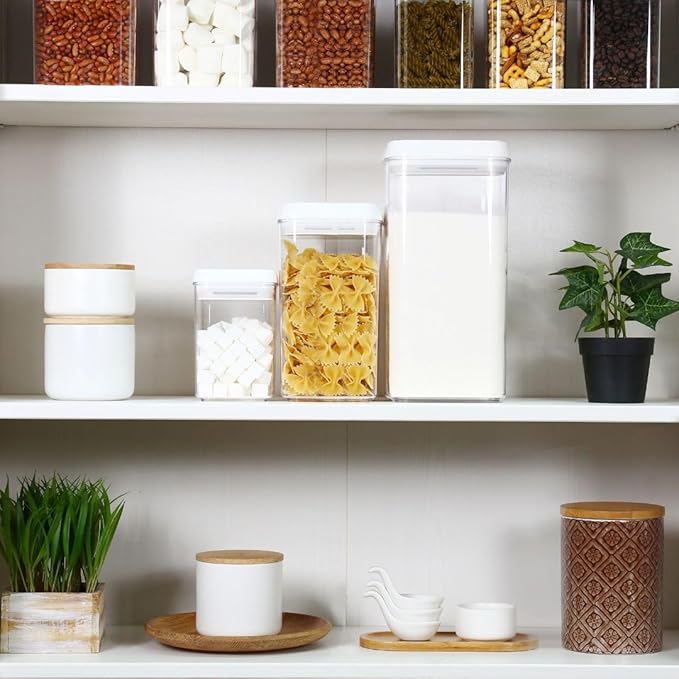 Felli Flip Tite Acrylic Food Storage Container with Lid 6” XL Air Tight Ring Seal Flip Top, Plastic Kitchen Baking Canister for 5 lb Flour Sugar Rice Protein Powder Pantry Organizer (Nest-M, White)-Ruum Studio Home