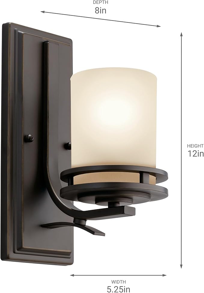 Kichler Hendrik 12” Wall Light Fixture in Olde Bronze with Umber Etched Glass, 1-Light Wall Lamp for Bedroom or Living Room, 5076OZ-Ruum Studio Home