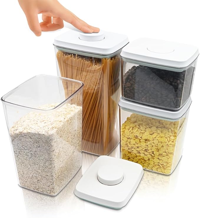 BopTop (4pc Set) Airtight Food Storage Container – Mechanical Silicone Seal Canister - BPA-Free Stackable - 1.3Qt/2.1Qt/2.8Qt/3.5Qt-Ruum Studio Home