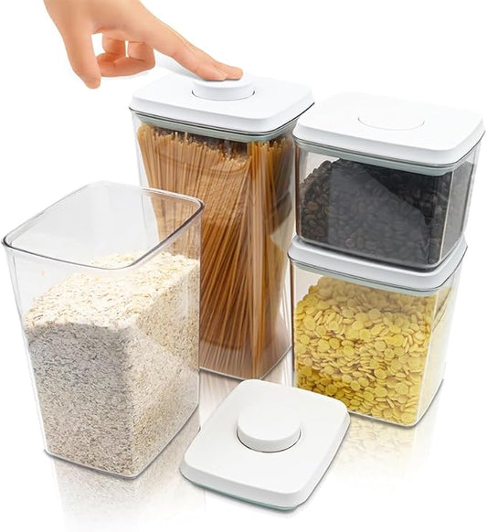 BopTop (4pc Set) Airtight Food Storage Container – Mechanical Silicone Seal Canister - BPA-Free Stackable - 1.3Qt/2.1Qt/2.8Qt/3.5Qt-Ruum Studio Home