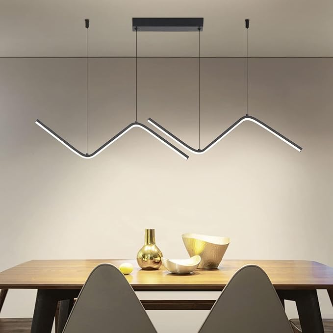 LED Modern Linear Pendant Lights, Dimmable LED Hanging Chandelier Fit Dining Room Kitchen Island, 3000K-6000K with Remote Contro Bright Light Fixture (Black, 47.2IN)-Ruum Studio Home