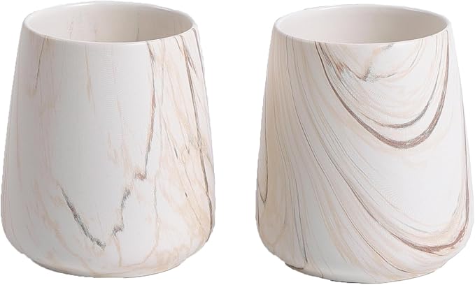 2Pcs Toothbrush Holder for Bathroom - Marble Brown Ceramic Tooth Brushing Holders Set, Toothbrush Cup & Toothpaste Organizer for Bathroom Countertop, Makeup Brush Holder, Pen Holder for Home Storage-Ruum Studio Home