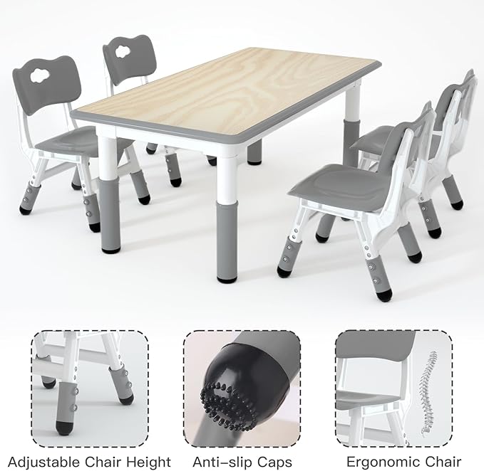 Kids Study Table and 4 Chairs Set,Height Adjustable Table and Chairs for Children and Toddlers,47.2"X23.6"Graffiti Desktop,Suitable for Daycare,Classrooms, Home-Ruum Studio Home