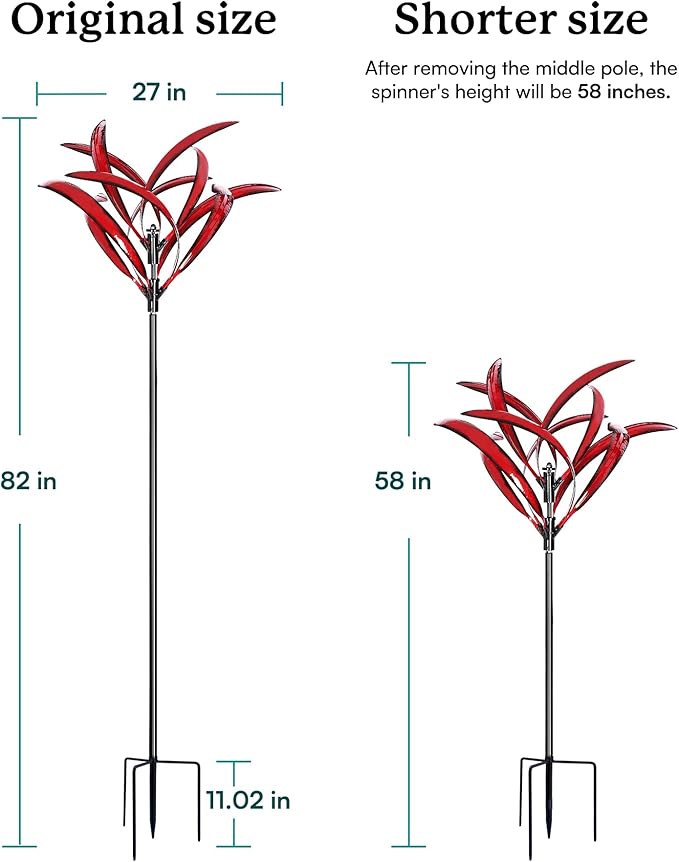 82 inch Wind Spinners Outdoor - Extra Large Metal Wind Sculptures & Spinner with Stake, Big Clearance Windmills for The Yard and Garden, Tall Yard Art Decor-Burgundy Red-Ruum Studio Home