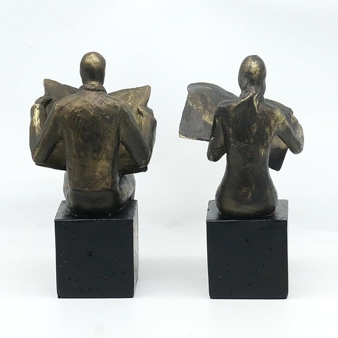 Lukitas Decorative Newspaper Reader Bookends, Heavy Duty Book Holder Non-Slip, Vintage Home Décor Accessories for Study Office Bookshelf, Bronze, Resin, 1Pair/2Piece-Ruum Studio Home
