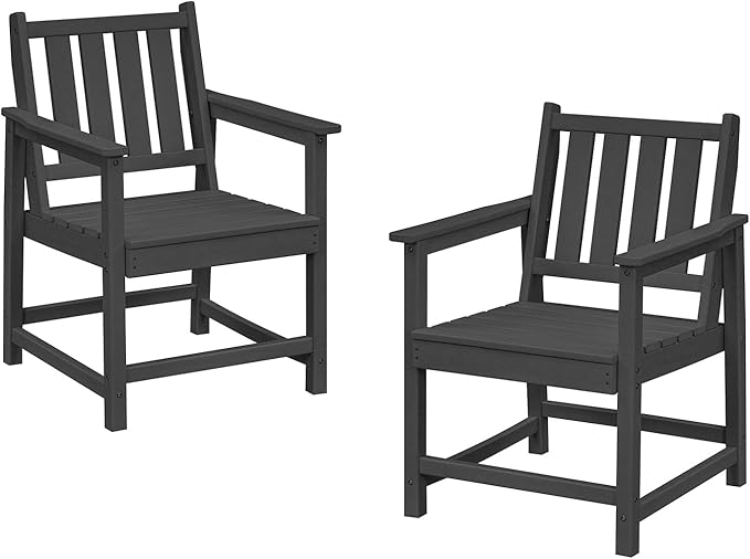 Patio Dining Chair Set of 2, HDPE Outdoor Dining Chair, Ergonomic HDPE Dining Chairs with Deep Seating, All Weather Outdoor Chairs Furniture for Backyard, Deck, Garden, Poolside, Obsidian-Ruum Studio Home