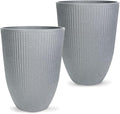 2 Pcs Pack 18.5 Inches Heavy Duty Plastic Resin Tall Tapered Planter Pots Large Round Planter Flower Pot with Drainage Holes for Indoor Outdoor Deck Porch Garden Home Patio Front Door (Light grey, M)-Ruum Studio Home