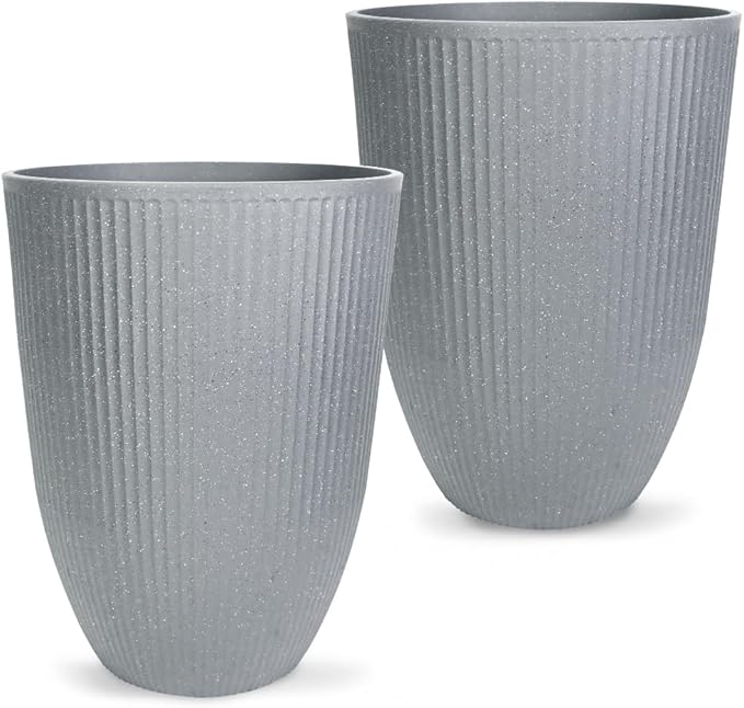 2 Pcs Pack 18.5 Inches Heavy Duty Plastic Resin Tall Tapered Planter Pots Large Round Planter Flower Pot with Drainage Holes for Indoor Outdoor Deck Porch Garden Home Patio Front Door (Light grey, M)-Ruum Studio Home