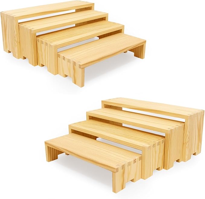 Large Display Wood Risers Wooden Stand 8 Tier Wood Racks Decorative Rectangular, 2 Set 8 Pieces Cupcake Stands Cologne Perfume Organizer Dessert Showcase Items(nature)-Ruum Studio Home