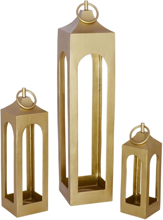 Medium Gold Lantern, Rustic Metal Decorative Lantern, Candle Holder for Indoor & Outdoor, Home Decor for Patio, Garden & Tabletop, Hanging Lantern for Parties & Weddings-Ruum Studio Home