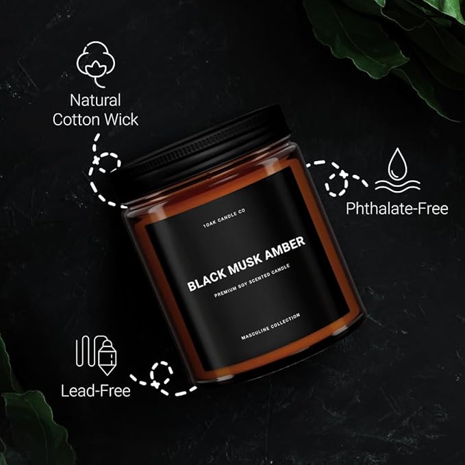 1OAK Black Musk Amber Candle - Soy Wax Scented Candle for Men - 7oz, Long Burning, Masculine - Premium Gift Option-Ruum Studio Home