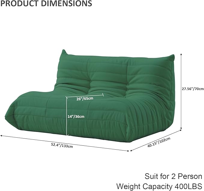 Luxury Sofa Couch Chair, Lazy Floor Seating, Fireside Bean Bag Chair, Ergonomic Tatami Sofa Lounger for Living Room, Bedroom, Office, Loveseat, Green-Ruum Studio Home