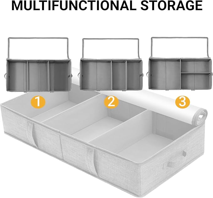 2 Packs Under Bed Storage Containers, Foldable Clothes Draw Organizers with Adjustable Dividers, Handles, Clear Window, Closet Storage Bins for Clothing, Shoes, Blankets-Ruum Studio Home