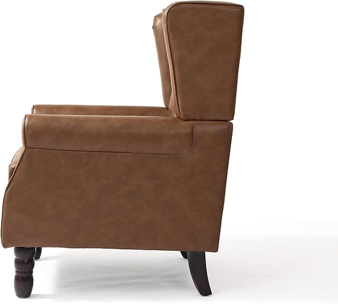 UIXE Faux Leather Accent Chairs Set of 2, High Back Upholstered Armchair for Living Room, Wingback Tufted Arm Chair Comfy Single Sofa Bedroom Reading Seat with Solid Wood Legs - Brown-Ruum Studio Home