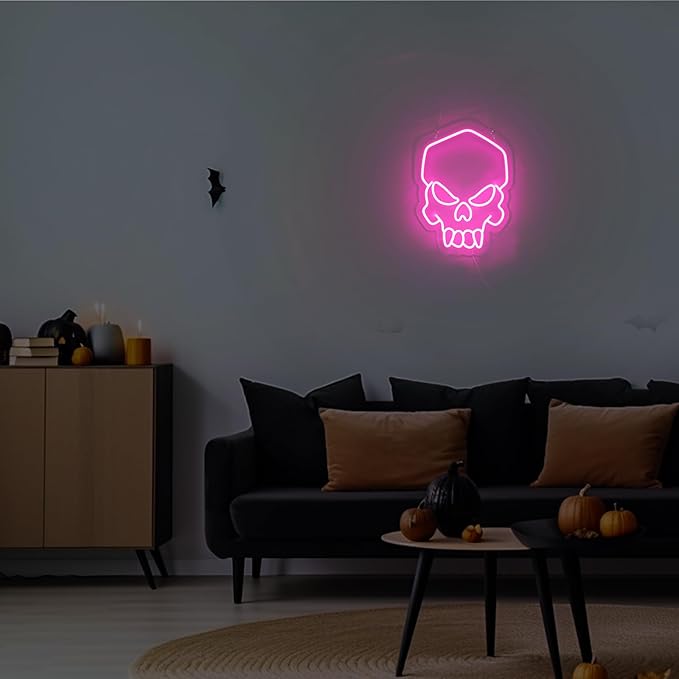 Skull Neon Sign Pink,Halloween Neon Light for Wall Decor, Skeleton LED Neon Sign for Beer Bar Bedroom Art,Skull Head Neon Lights Suitable for Computer Room,5V USB Power 15.75 * 11.8in(Non-Dimmable)-Ruum Studio Home