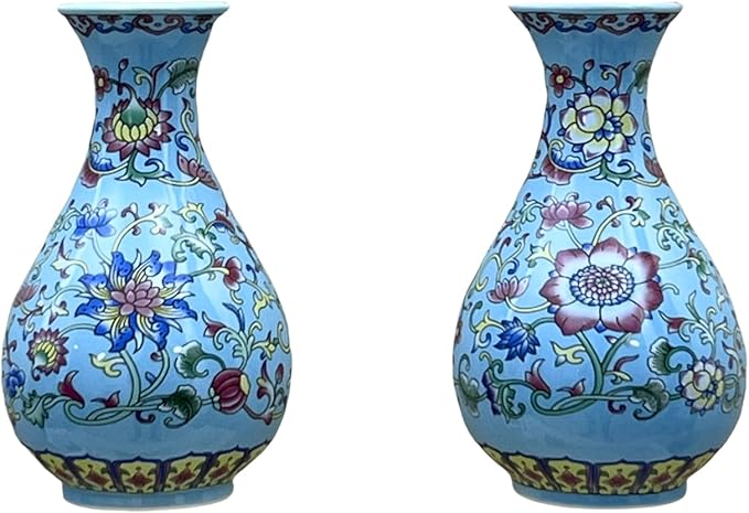 Set of Two Handmade Chinese Blue & White Porcelain Wall Mounted Vases – Chinoiserie Ceramic Flower Vase for Indoor Home Décor, Wall Hanging Vases for Living Room & Bookshelf-Ruum Studio Home