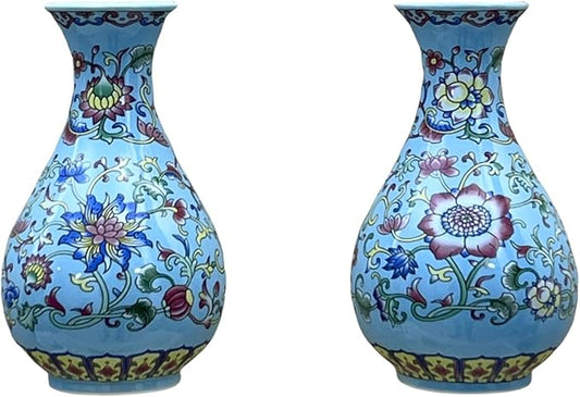 Set of Two Handmade Chinese Blue & White Porcelain Wall Mounted Vases – Chinoiserie Ceramic Flower Vase for Indoor Home Décor, Wall Hanging Vases for Living Room & Bookshelf-Ruum Studio Home