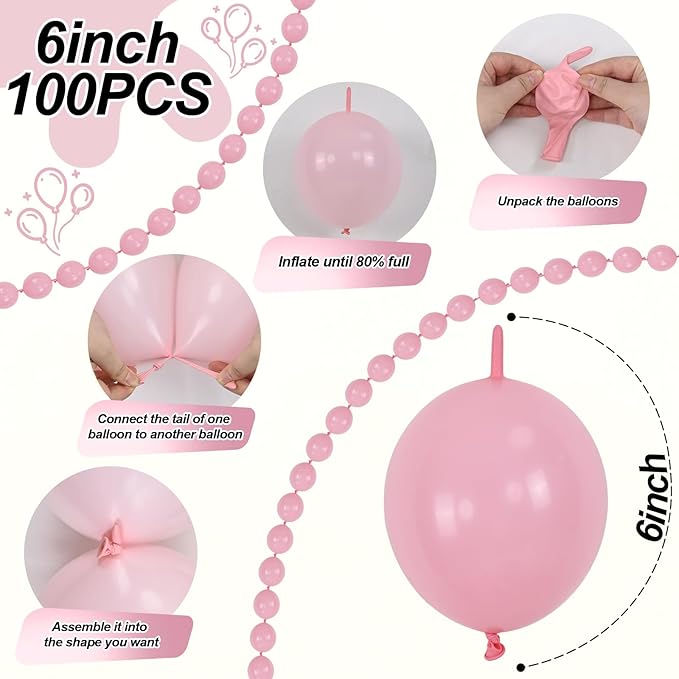Pastel Pink Linking Balloons, 100PCS 6 Inch Small Baby Pink Link Balloons for Making Balloon Wall Heart Arch, Quick Linked Balloon for Girls Wedding Birthday Baby Shower Valentine's Party Decorations-Ruum Studio Home
