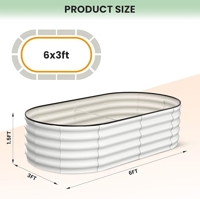 2 Pcs 6x3x1.5ft Oval Raised Garden Bed, Galvanized Raised Beds,Open-Ended Base Metal Raised Planter Beds,Garden Bed Outdoor,Planter Raised Boxes for Vegetables, Flowers,Tool-Free Asse,White-Ruum Studio Home
