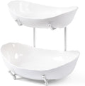 HBlife Fruit Bowl for Kitchen Counter - 2 Tier Ceramic Fruit Bowl with Metal Stand, Tiered Fruit Basket for Kitchen Counter, Serving Platters Serving Trays for Party-Ruum Studio Home