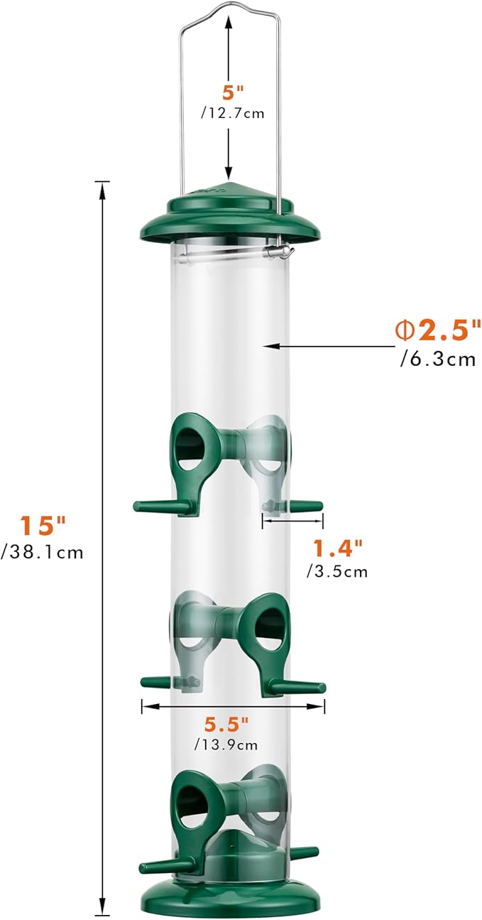 iBorn Metal Bird Feeders 6 Ports Hanging Wild Bird Seed Feeder for Mix Seed Blends, Niger Seed Feeder, Sunflower Heart, Birdbath, Heavy Duty All Metal Green Finishing 14 Inch 6Port-Ruum Studio Home