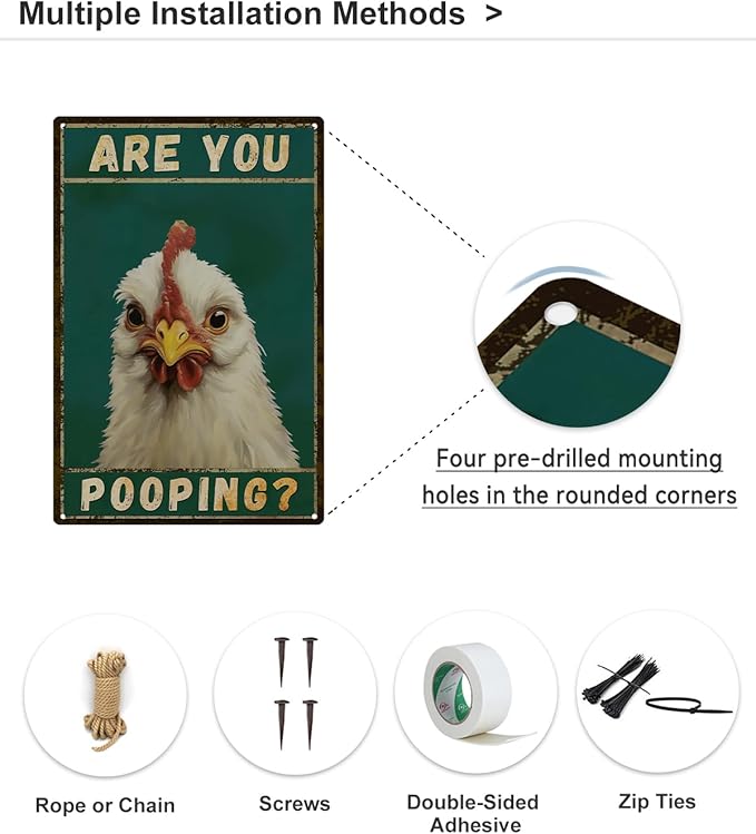 ALKB Chicken Metal Sign for Bathroom Decor - 8x12 Inch Are You Pooping Vintage Chicken Sign Gifts for Chicken Owners-Ruum Studio Home