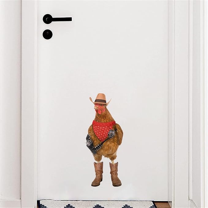 Cool Cowboy Chicken Wall Stickers Peel and Stick, Chicken Lover Gifts Window Stickers Removable, Funny Farm Chicken Wall Decals Decor, Weird Gifts for Friends-Ruum Studio Home