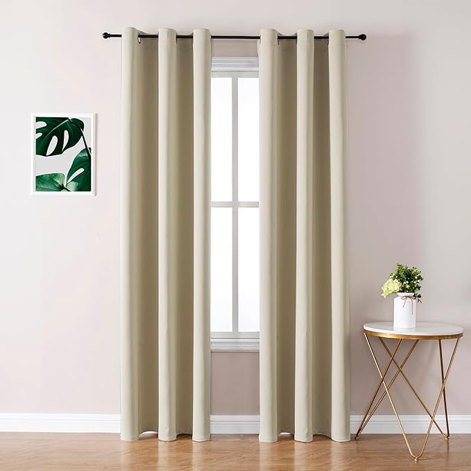ChrisDowa Blackout Curtains 72 inches Long for Bedroom - 2 Panels Set Grommet Thermal Insulated Room Darkening Curtains for Living Room (Beige, 42 x 72 Inch)-Ruum Studio Home