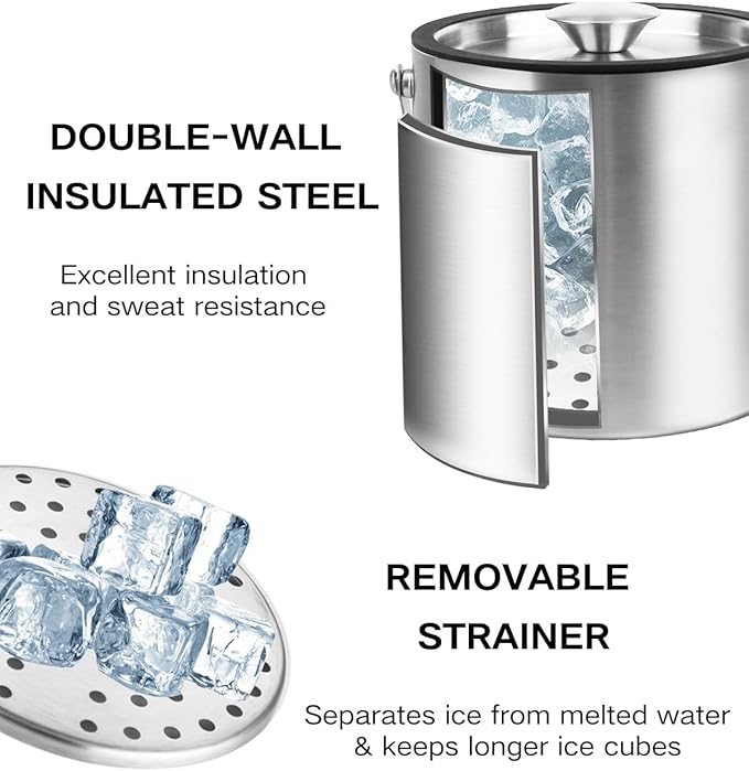 3L Double Wall Ice Bucket with Silicone Lid, Tongs & Scoop Insulated Ice Buckets for Parties & Cocktail Bar,[Silicone Lid for Longer Ice] Large Wine Bar Bucket Stainless Champagne Chiller-Ruum Studio Home