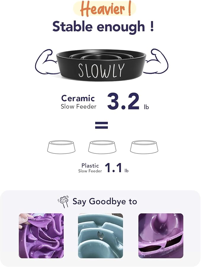 Slow Feeder Dog Bowl - 1.5 Cups Ceramic Puzzle Feeder for Small & Medium Breeds, Maze Design Pet Dish for Puppy & Fast Eaters, Black Non-Slip Bowl to Control Eating Speed-Ruum Studio Home