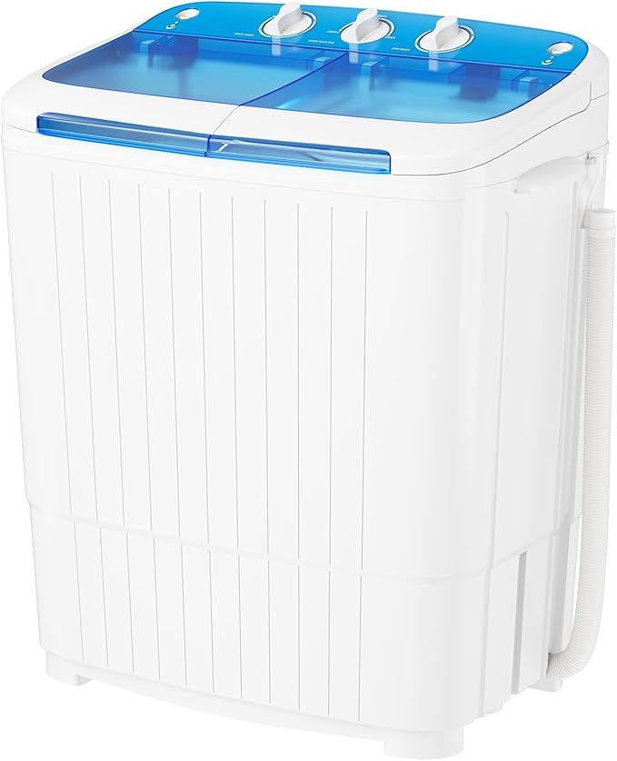 Pataku Portable Washing Machine, Compact Twin Tub Mini Washing Machine, 17.6 LBS Washer and Dryer Combo with Soaking Function, Semi-Automatic for Apartment, Dorms, RVs, Camping (White & Blue)-Ruum Studio Home