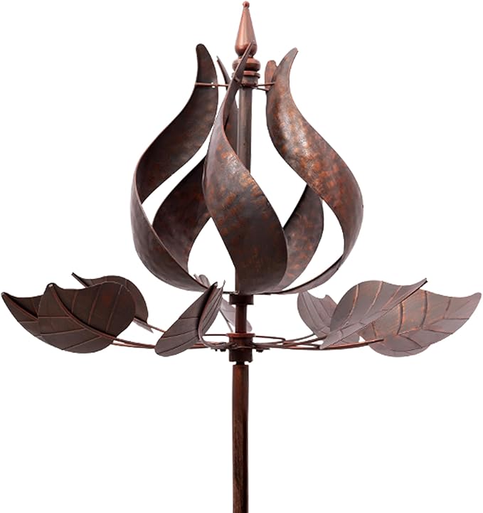 Wind Spinners Outdoor - Large Tulip Metal Bronze Color Wind Sculptures & Spinner, Kinetic Gift Ideal Windmill Decor for Garden and Yard (75 inch Height)-Ruum Studio Home